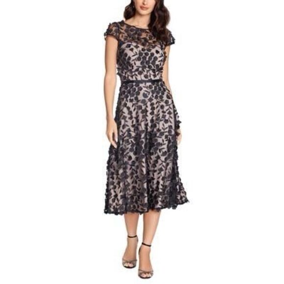 Petites Womens Applique Embroidered Fit & Flare Dress Size 16P - Picture 1 of 3